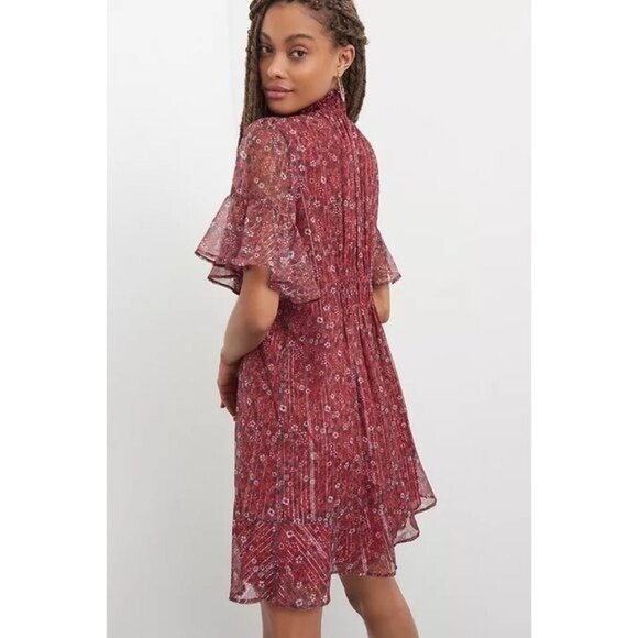Anthropologie Ranna Gill Franny Smocked Mini Dress in Red Motif - Picture 2 of 8